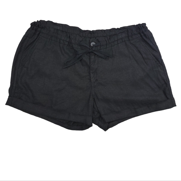 Old Navy Womens Black Linen Tie Waist Shorts Size 10 - Picture 2 of 13